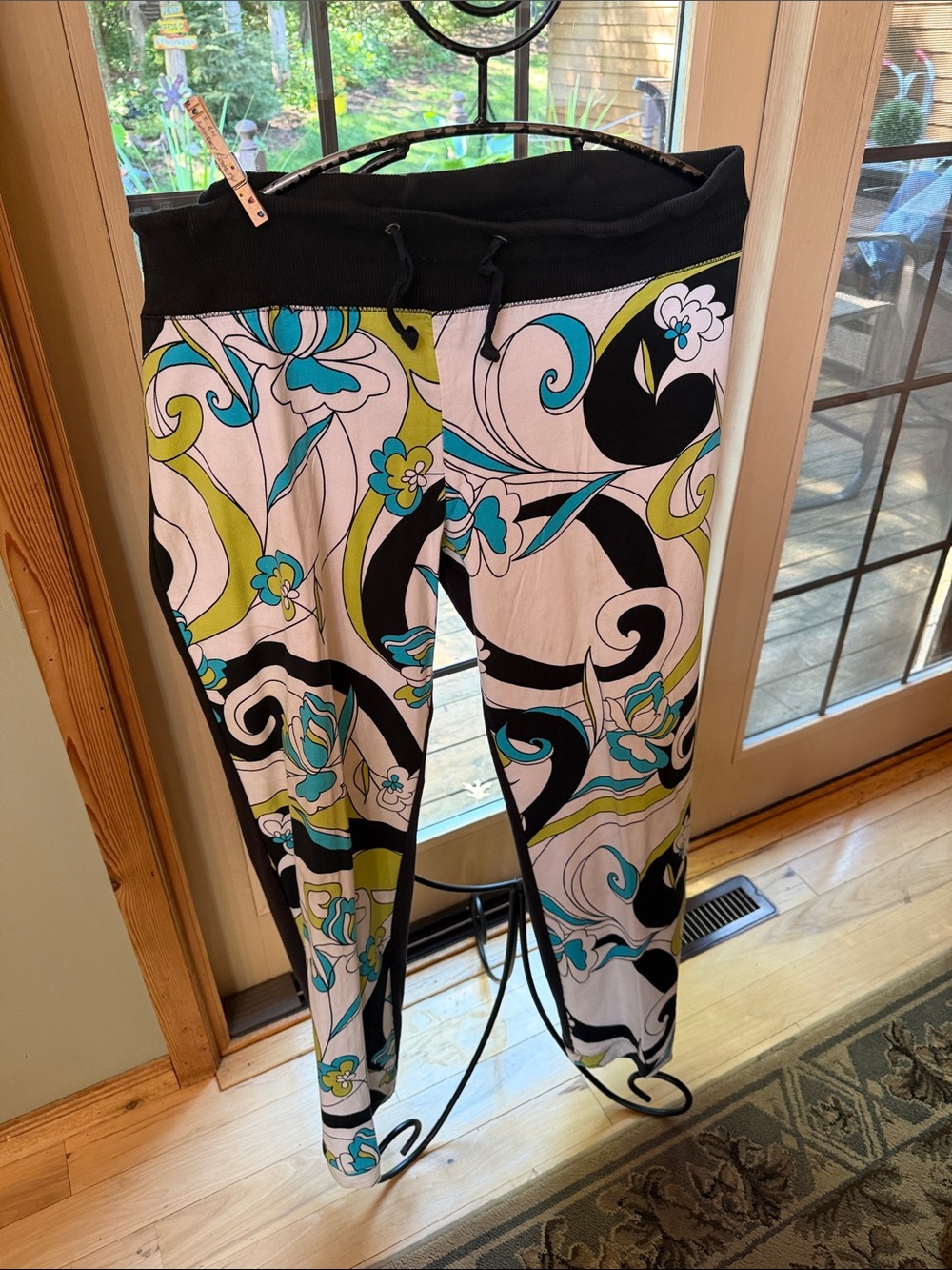 Nilla Shields Graphic Floral Colorful Psychedilic Swirl Drawstring Sz L Pants